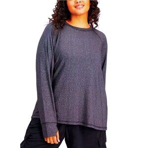 ID Ideology Plus Size Metallic Thumbhole Long-Sleeve Top - Regal Plum -NWT!  2X
